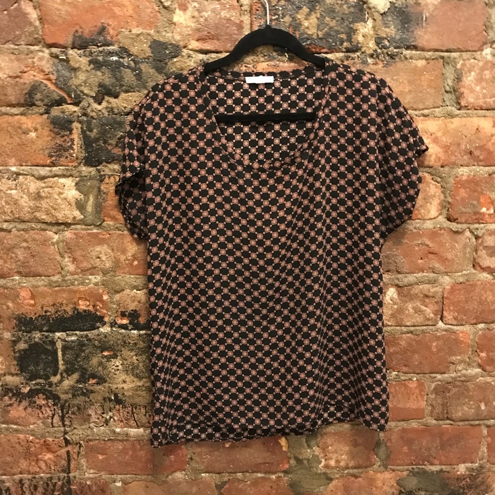Pleione printed short sleeve pink & black blouse